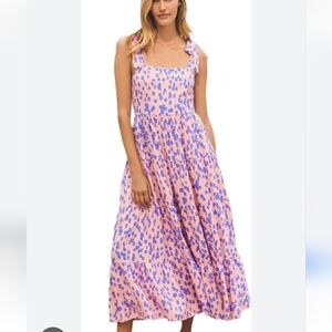 Pink And Purple Polka Dot Maxi Dress Smocked Top